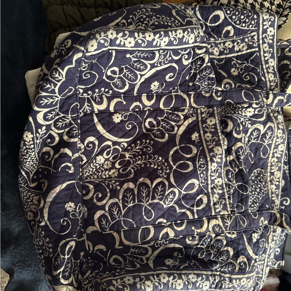 Vera Bradley Navy and Cream Patterned Quilted Bag